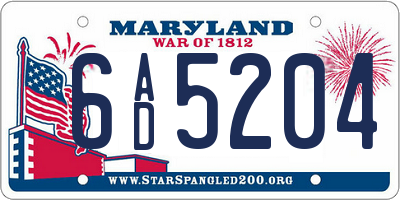 MD license plate 6AD5204