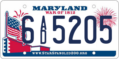 MD license plate 6AD5205