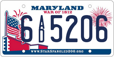 MD license plate 6AD5206