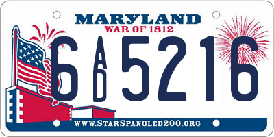 MD license plate 6AD5216