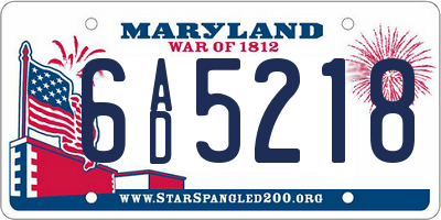 MD license plate 6AD5218