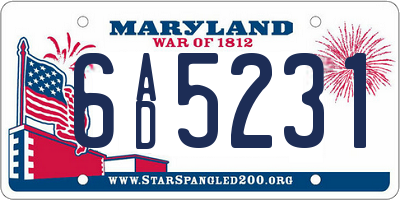MD license plate 6AD5231
