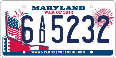 MD license plate 6AD5232