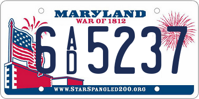 MD license plate 6AD5237