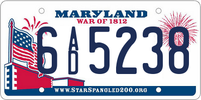 MD license plate 6AD5238