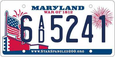 MD license plate 6AD5241