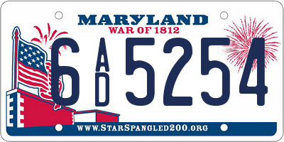 MD license plate 6AD5254