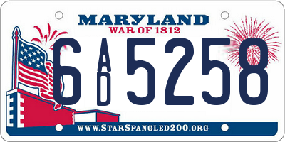 MD license plate 6AD5258
