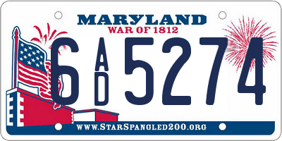 MD license plate 6AD5274