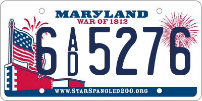 MD license plate 6AD5276