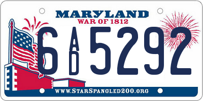 MD license plate 6AD5292