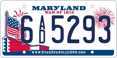 MD license plate 6AD5293