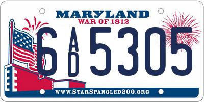MD license plate 6AD5305