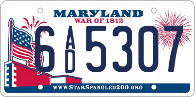 MD license plate 6AD5307