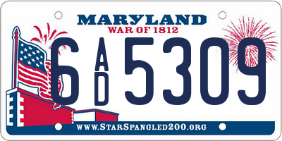 MD license plate 6AD5309