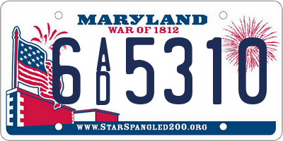 MD license plate 6AD5310