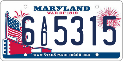 MD license plate 6AD5315