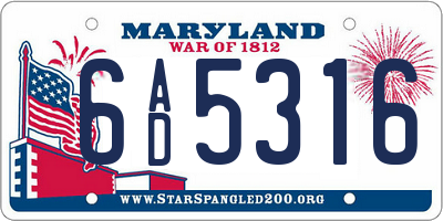 MD license plate 6AD5316