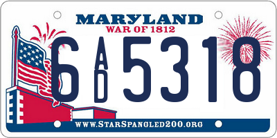 MD license plate 6AD5318