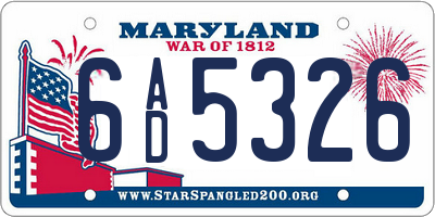 MD license plate 6AD5326
