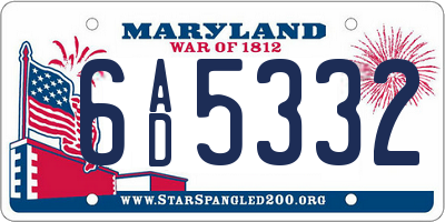 MD license plate 6AD5332
