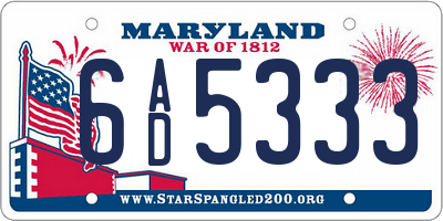 MD license plate 6AD5333