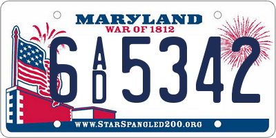 MD license plate 6AD5342