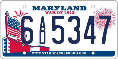 MD license plate 6AD5347