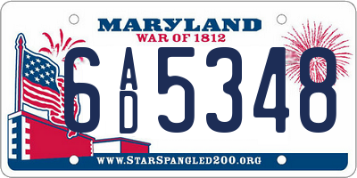 MD license plate 6AD5348
