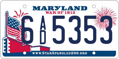 MD license plate 6AD5353