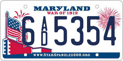 MD license plate 6AD5354