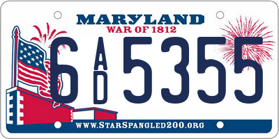 MD license plate 6AD5355