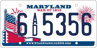 MD license plate 6AD5356