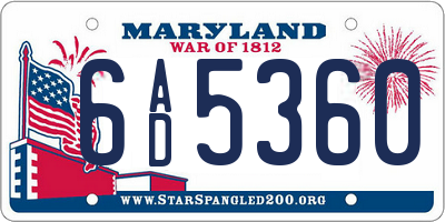 MD license plate 6AD5360