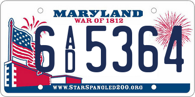 MD license plate 6AD5364