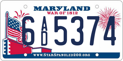MD license plate 6AD5374