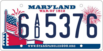 MD license plate 6AD5376