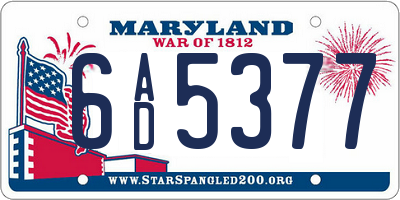 MD license plate 6AD5377