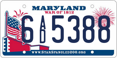 MD license plate 6AD5388