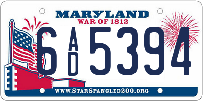 MD license plate 6AD5394