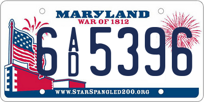 MD license plate 6AD5396
