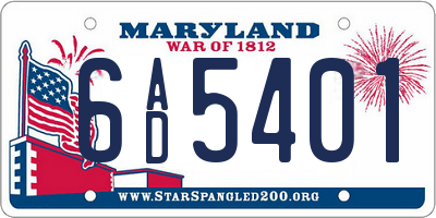 MD license plate 6AD5401