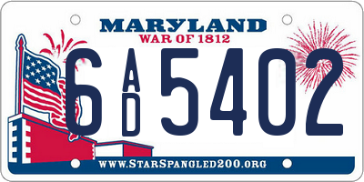 MD license plate 6AD5402