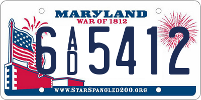 MD license plate 6AD5412