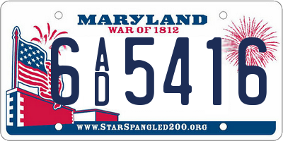 MD license plate 6AD5416