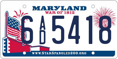 MD license plate 6AD5418