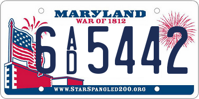 MD license plate 6AD5442