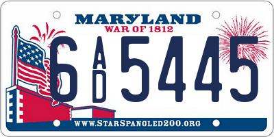 MD license plate 6AD5445
