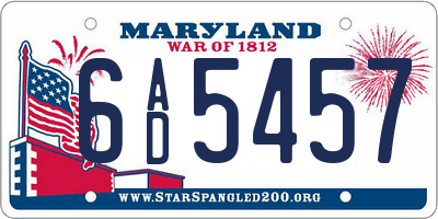 MD license plate 6AD5457