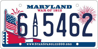 MD license plate 6AD5462